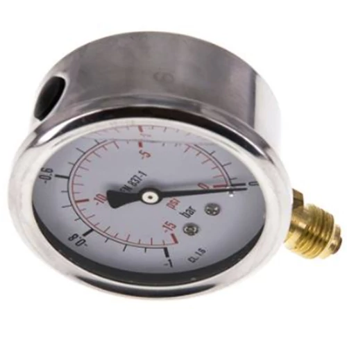 Fémházas glicerines manométer alsó 63 mm, -1 - 0 bar, G1/4" vákuum